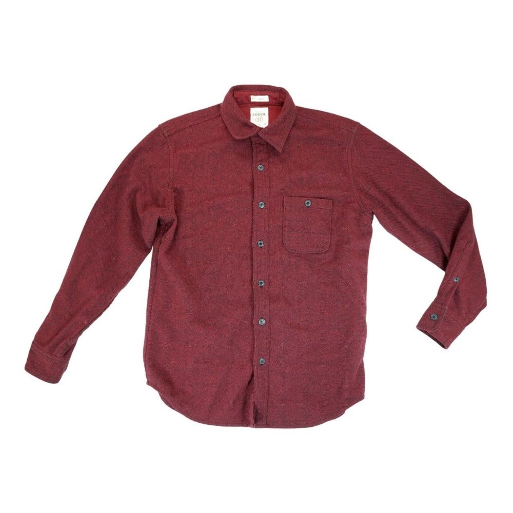 Fossil 54 Wool Flannel Shirt Mens Medium M Plaid Red Long Sleeve Classic Fit